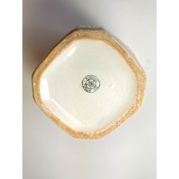 Vtg  60s Japanese Tea Caddy Jar Lidded Octagon Cream Cherry Blossom Sunburst - Picture 9 of 10